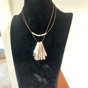 Silver plate and leather choker